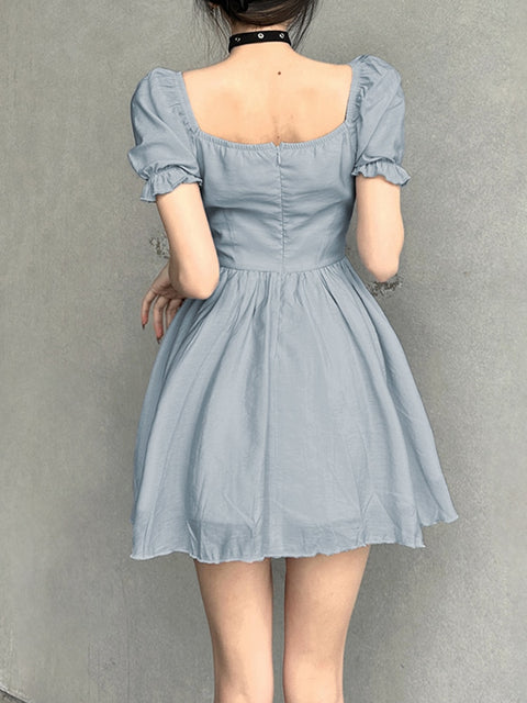 sweet-cute-folds-a-line-vintage-square-collar-short-puff-sleeve-mini-dress-3