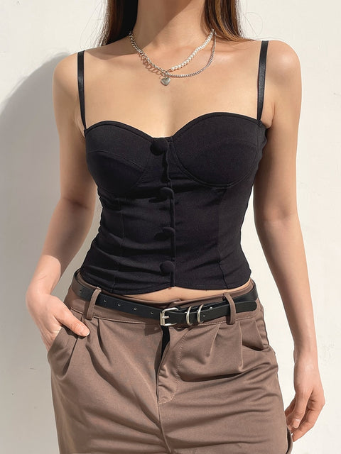 streetwear-black-strap-bustier-camis-button-slim-fashion-elegant-cropped-top-1