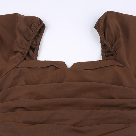 square-neck-brown-ruched-long-sleeve-fashion-solid-pleated-dress-10