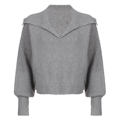 grey-casual-solid-loose-sweater-basic-fashion-chic-pullover-turn-down-collar-knitting-top-3
