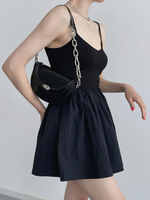 black-strap-backless-casual-pleated-folds-sleeveless-halter-dress-5