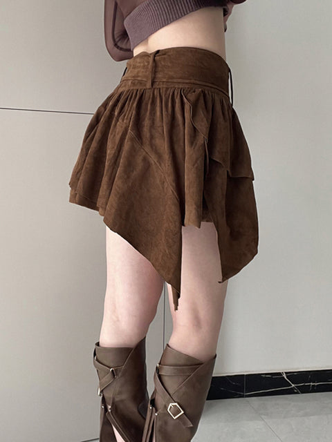 brown-folds-irregular-hem-low-waist-short-pleated-skirt-3