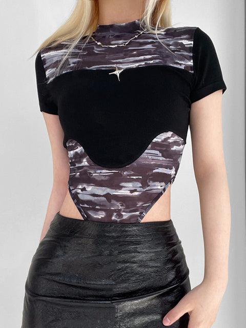 goth-black-mesh-patchwork-slim-short-sleeve-bodysuit-1