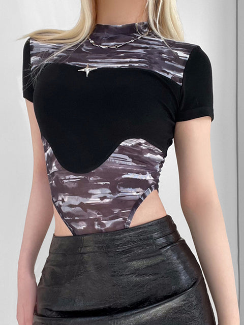 goth-black-mesh-patchwork-slim-short-sleeve-bodysuit-2