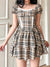 vintage-plaid-lace-trim-square-neck-short-sleeve-dress-1