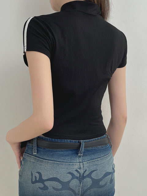 black-skinny-stripe-letter-zip-up-short-sleeve-top-4
