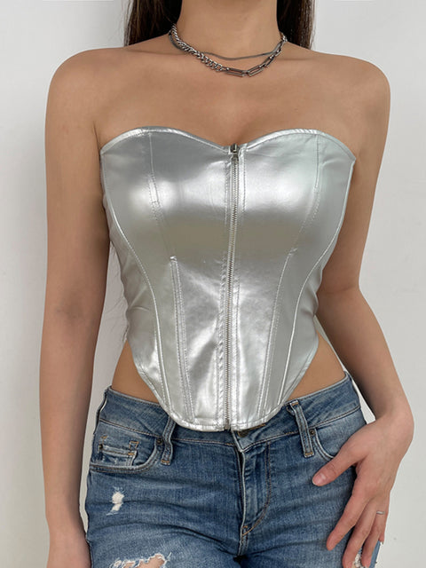 silver-zipper-stitching-off-shoulder-lace-up-sexy-leather-top-1