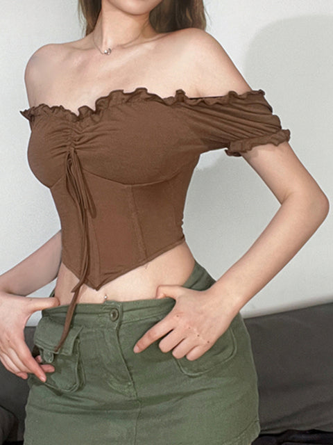 retro-brown-ruffles-square-neck-skinny-slim-short-sleeve-top-4