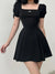 black-puff-sleeve-square-neck-a-line-pleated-dress-2