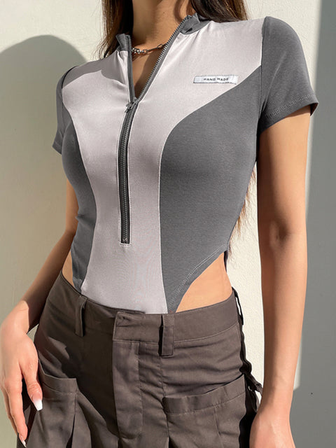 punk-style-bodycon-stitched-short-sleeve-bodysuit-3