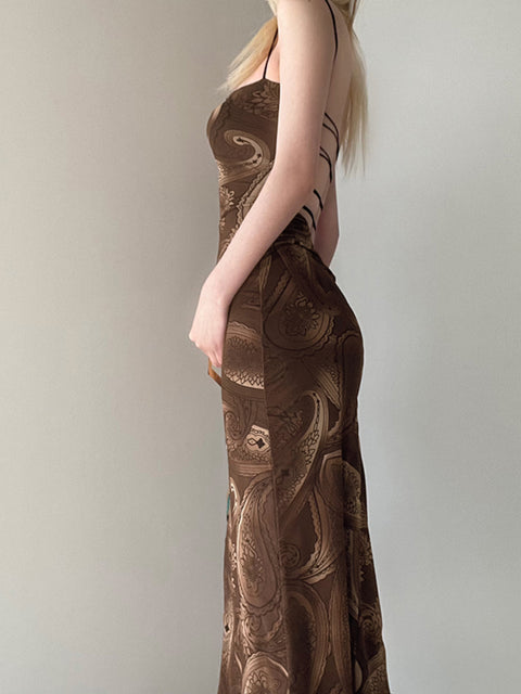 vintage-brown-printing-lace-up-mesh-slit-backless-sexy-dress-5