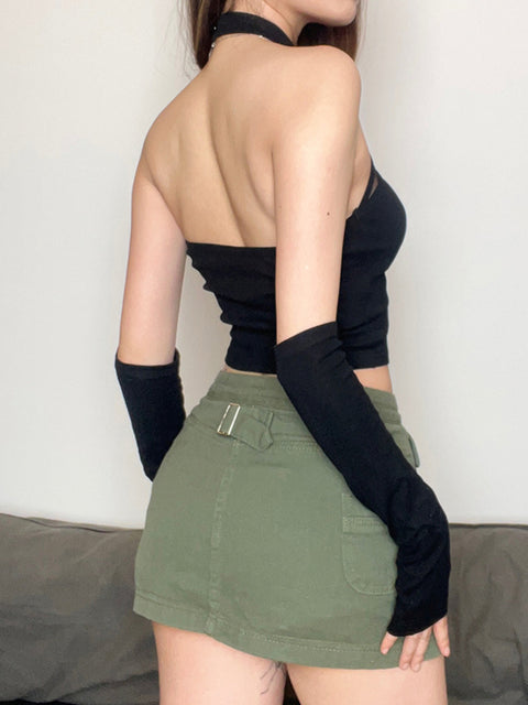 pieced-mesh-hanging-neck-sleeve-covers-drawstring-pleated-corset-backless-tops-4